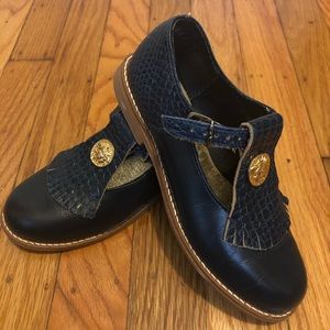 Girls navy and gold leather dress shoes